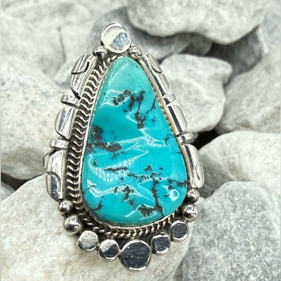 Navajo Jewelry - Navajo Sterling Silver Turquoise Statement Ring Sz 8.25 Daniel Benally  12.2 gr.